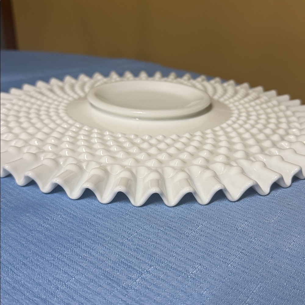 Fenton Ruffled Edge Hobnail Milk Glass Low Footed Cake Plate 13.5” diameter - Picture 4 of 5